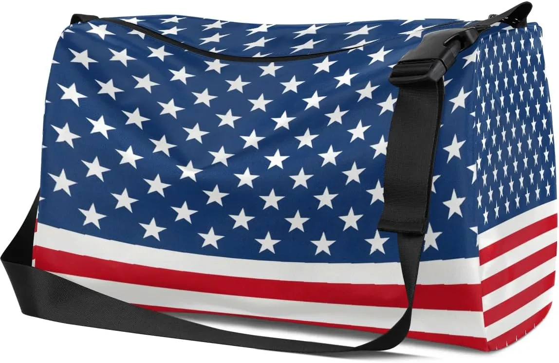 Weekend Bag America Flag Prints Lightweight Carry On Duffel Bag Waterproof Gym Bag Pu Leather Duffle Bag for Workout Travel Sport