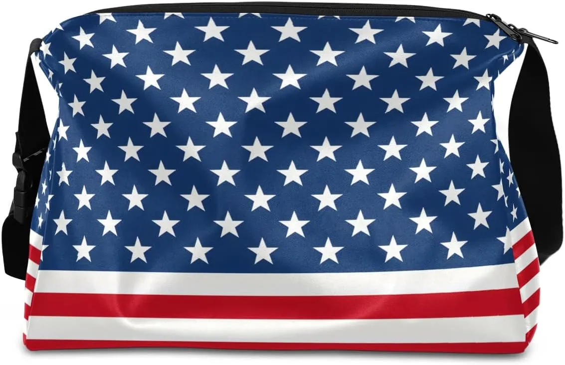 Weekend Bag America Flag Prints Lightweight Carry On Duffel Bag Waterproof Gym Bag Pu Leather Duffle Bag for Workout Travel Sport