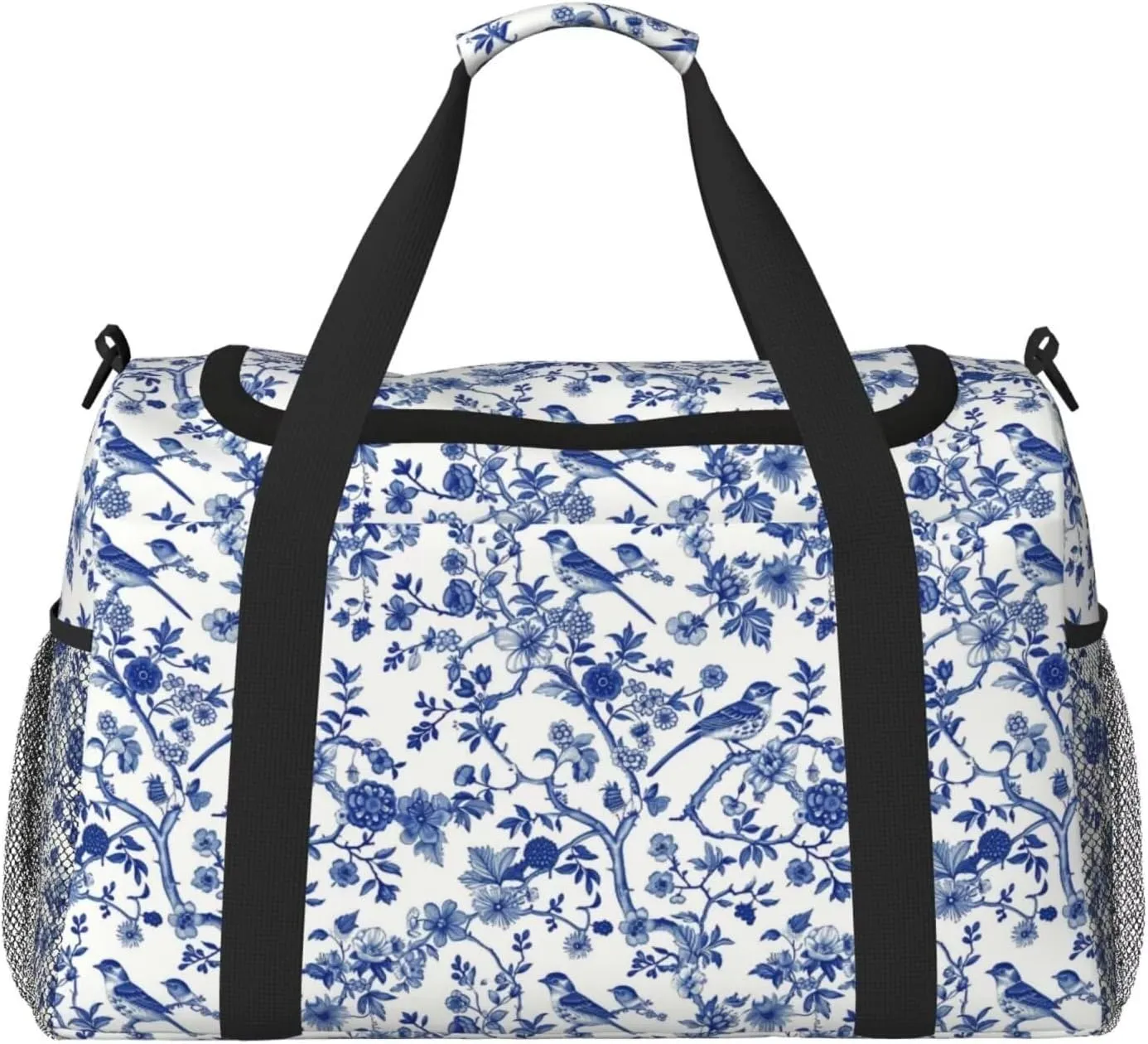 Weekender Bags for Women Men Boho Chinoiserie Large Overnight Bag Travel Duffel Bags Blue Branch Birds Carry On Bag Water & Tear Resistant Luggage Bag Water Resistant and Lightweight