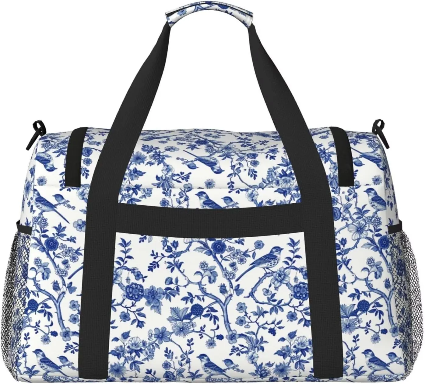 Weekender Bags for Women Men Boho Chinoiserie Large Overnight Bag Travel Duffel Bags Blue Branch Birds Carry On Bag Water & Tear Resistant Luggage Bag Water Resistant and Lightweight