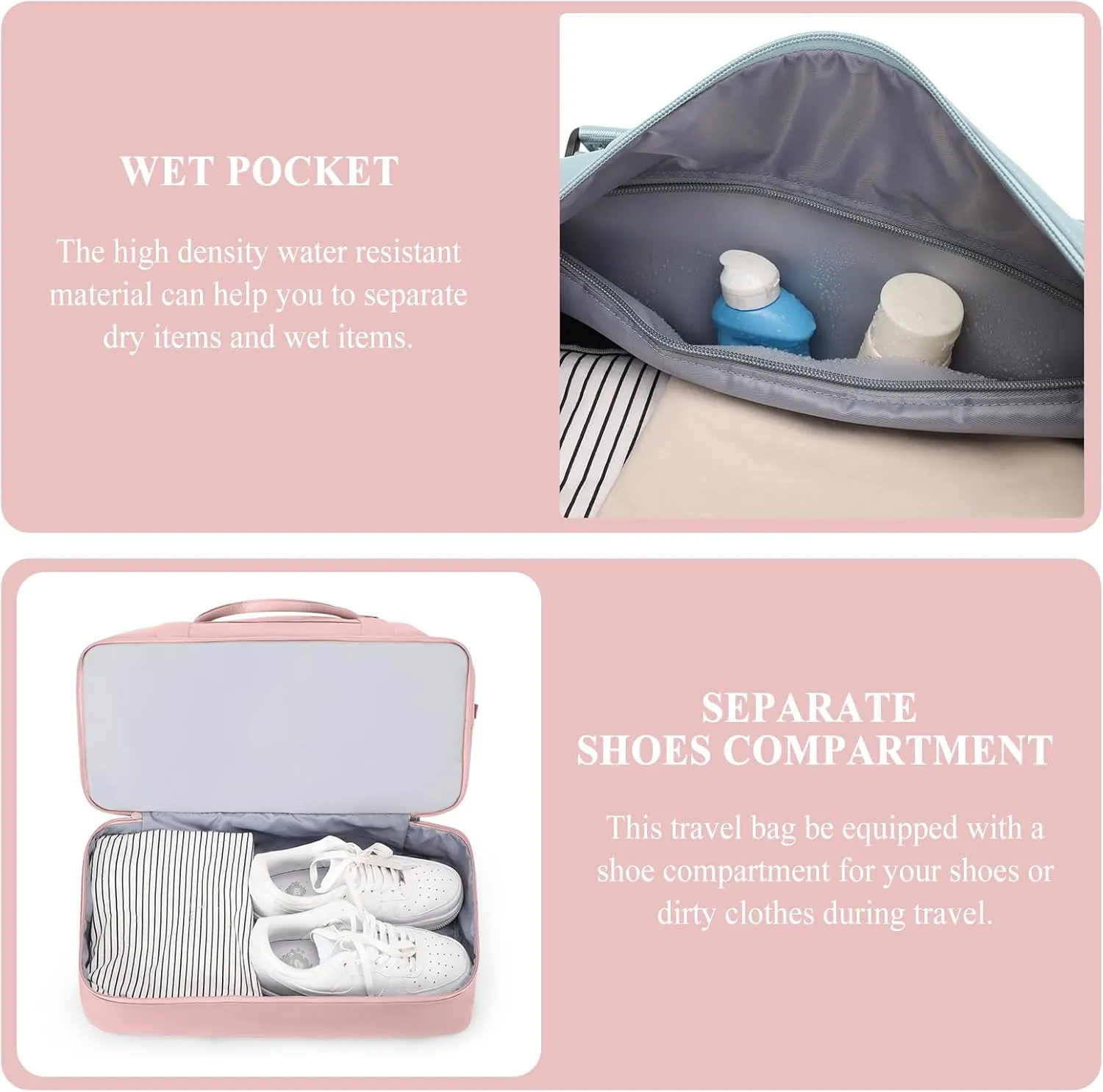 Weekender Bags for Women,Personal Item Travel Bag with Shoes Compartment,Large Overnight Travel Duffel Bag with Grid Toiletry Bag,Pink