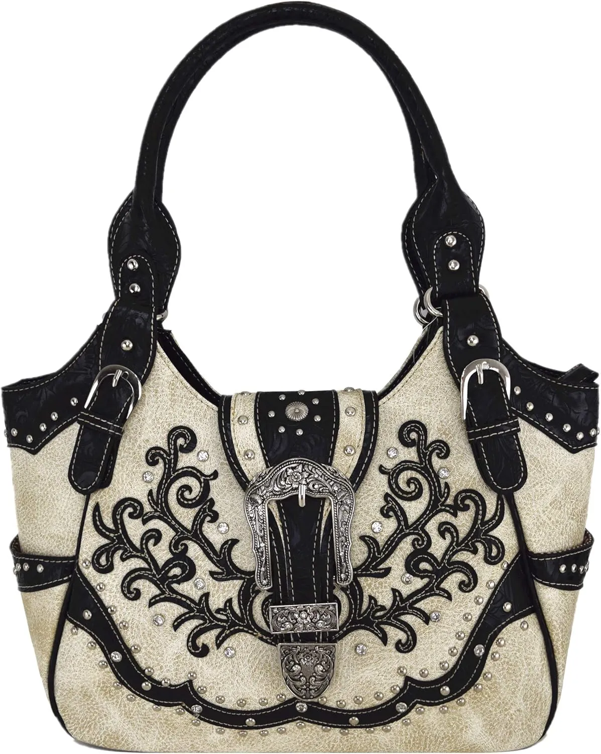 Western Style Tooled Leather Buckle Concealed Carry Purse Country Handbag Women Shoulder Bag Wallet Set