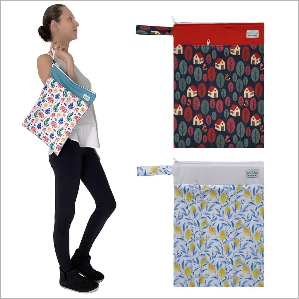 Wet Dry Bag: 12x14 Travel Organizer for Diapers, Toiletries, Laundry, Beach, Pool, Stroller, Dirty Gym Clothes, Swimsuits (Dandelion)
