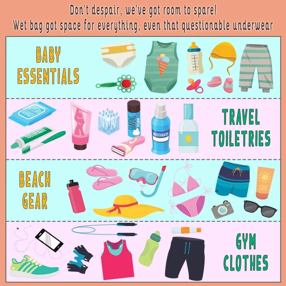 Wet Dry Bag: 12x14 Travel Organizer for Diapers, Toiletries, Laundry, Beach, Pool, Stroller, Dirty Gym Clothes, Swimsuits (Dandelion)