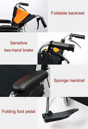 Wheelchair Folding Lightweight with Full Length Arms and Elevating Leg Rests,47Cm Seat,4 Brakes Transport Wheelchair fh,Nice