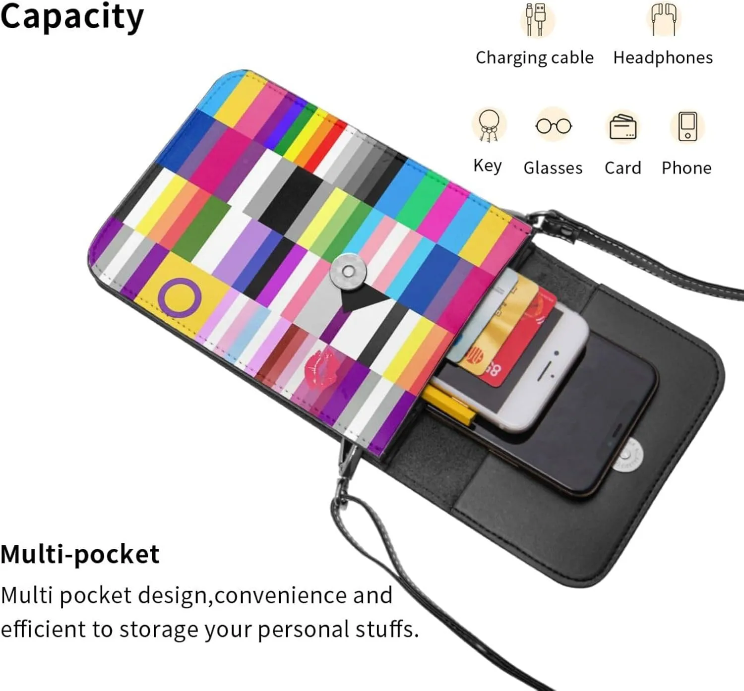 White Black Tiger Stripe Animal Leather Crossbody Cell Phone Purse Small Wallet Bags Adjustable Phone Bag for Women