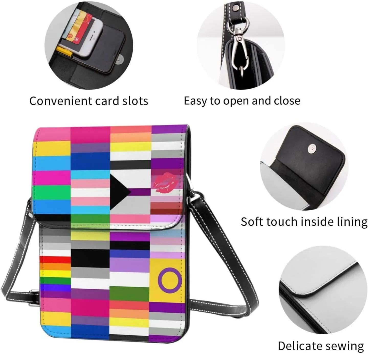 White Black Tiger Stripe Animal Leather Crossbody Cell Phone Purse Small Wallet Bags Adjustable Phone Bag for Women