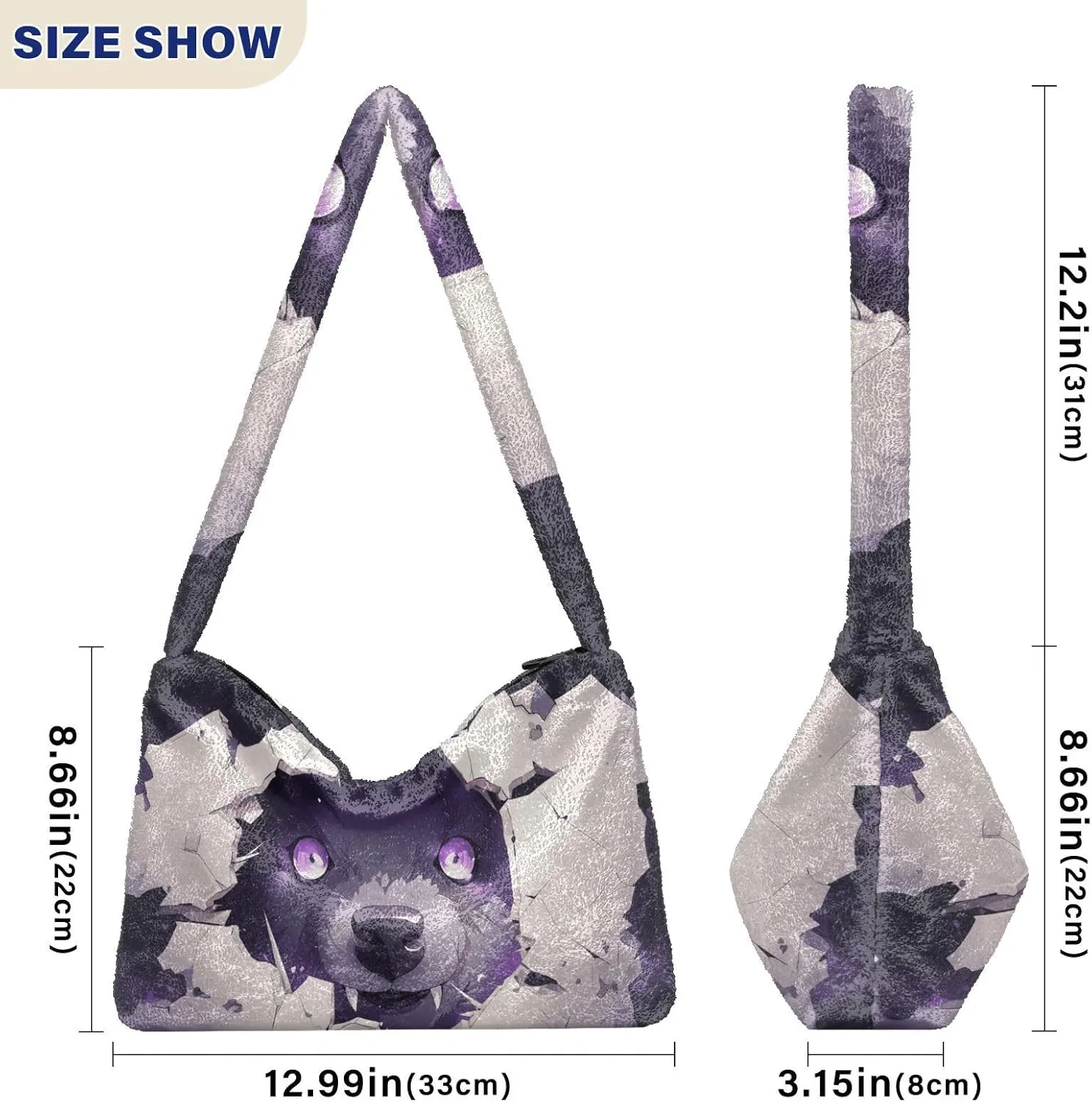White Brown Snakeskin Texture Ladies Shoulder Bag, Plush Tote Bag Women, Autumn Handbags