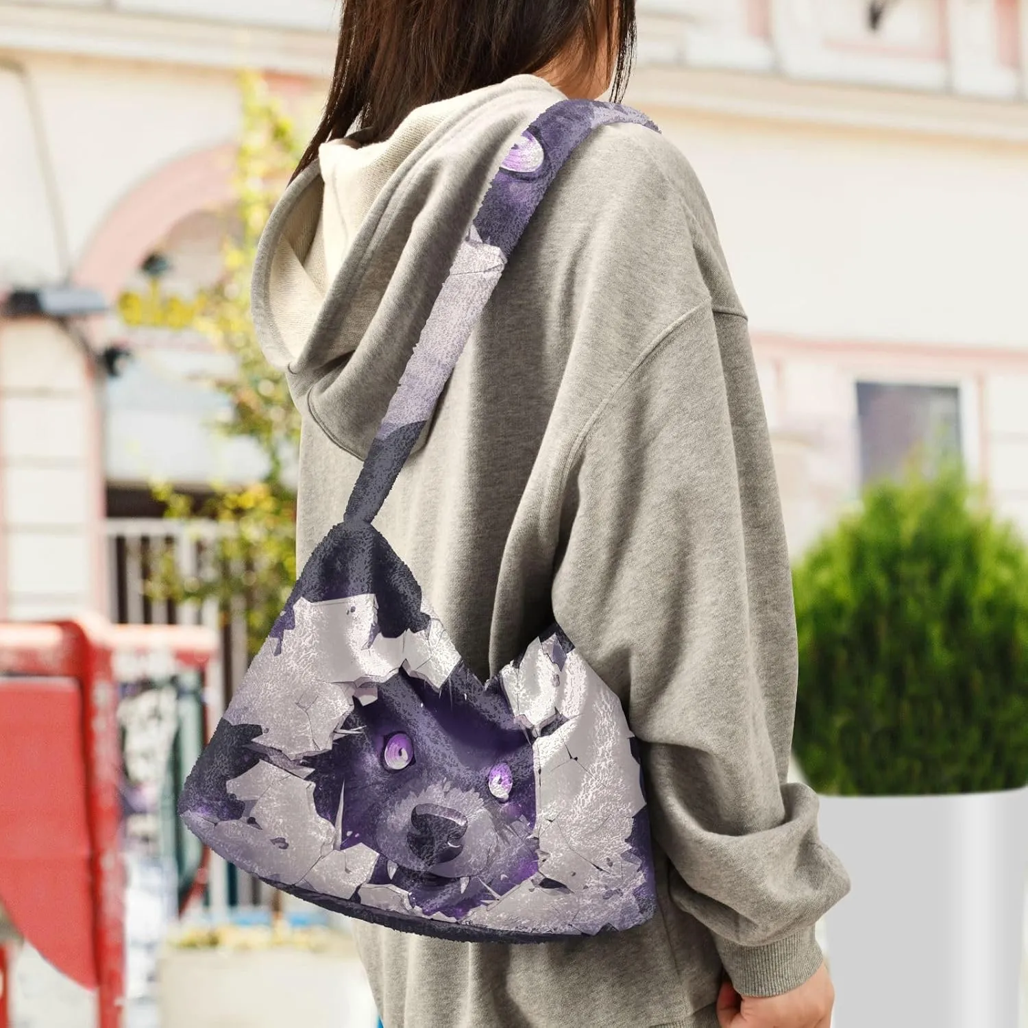 White Brown Snakeskin Texture Ladies Shoulder Bag, Plush Tote Bag Women, Autumn Handbags
