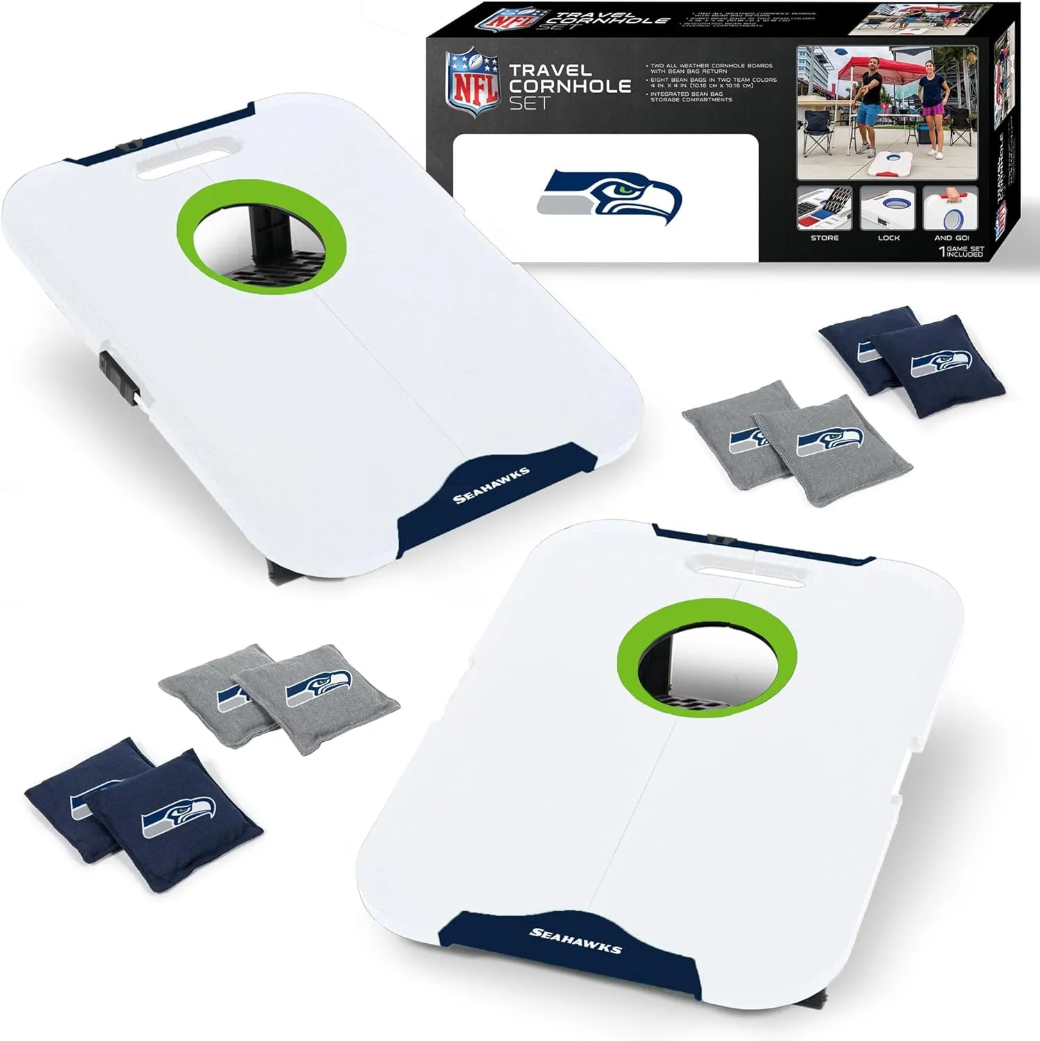 Wild Sports NFL Pro Football All-Weather Cornhole Set - Travel Bean Bag Toss Set Includes 8 Bean Bags