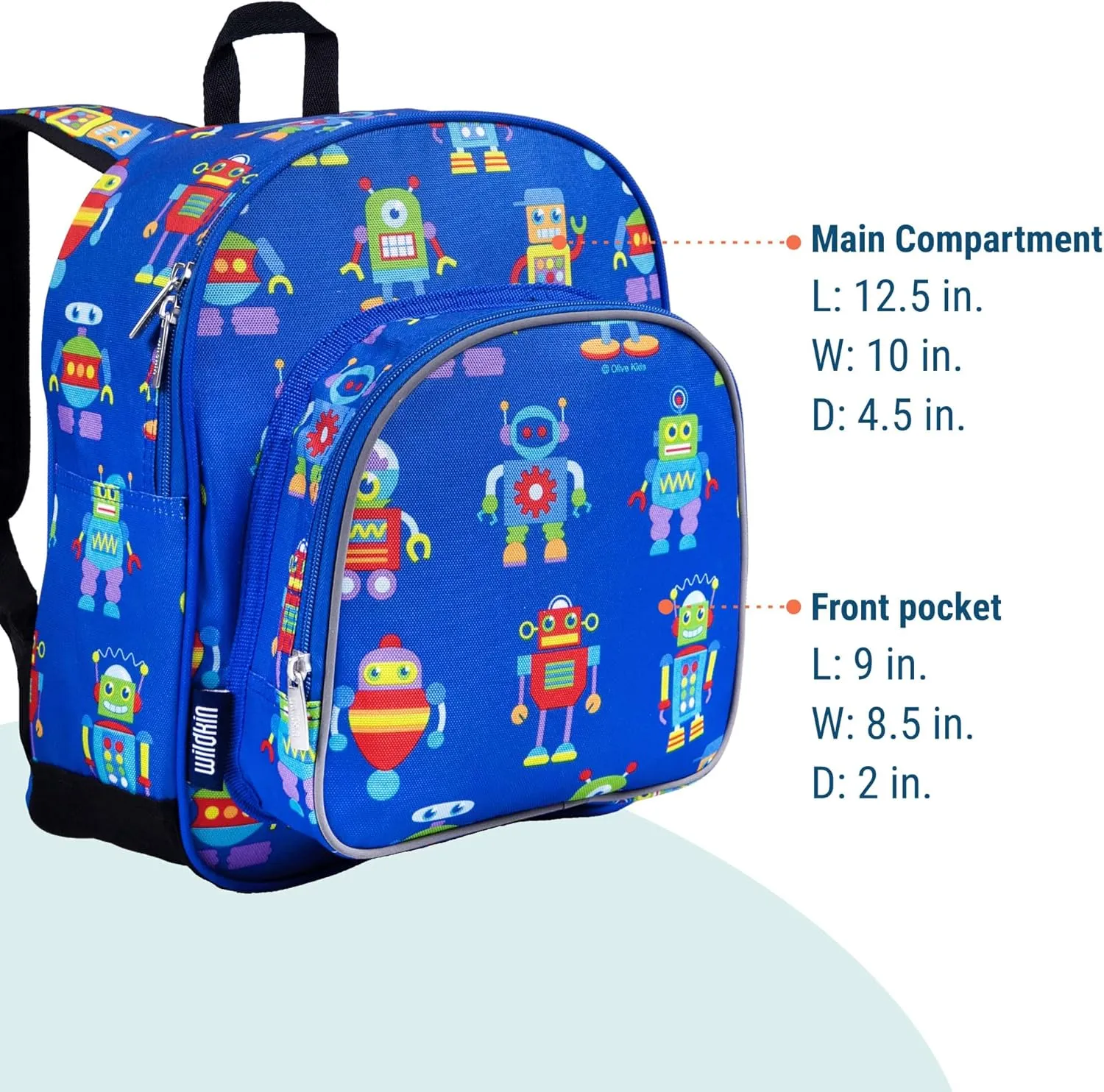 Wildkin 12-inch Kids Backpack – Padded, Adjustable, Ideal for Daycare & Travel - Robots