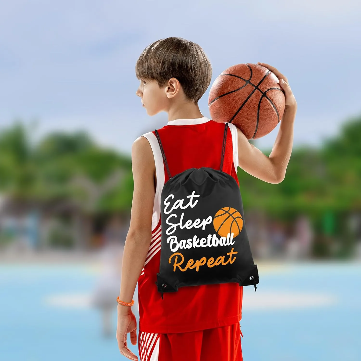 Windyun 16 Pcs Ball Drawstring Backpack Bulk Lightweight Draw String Bags Cinch Bags Drawstring Cinch Sack Tote(Basketball)