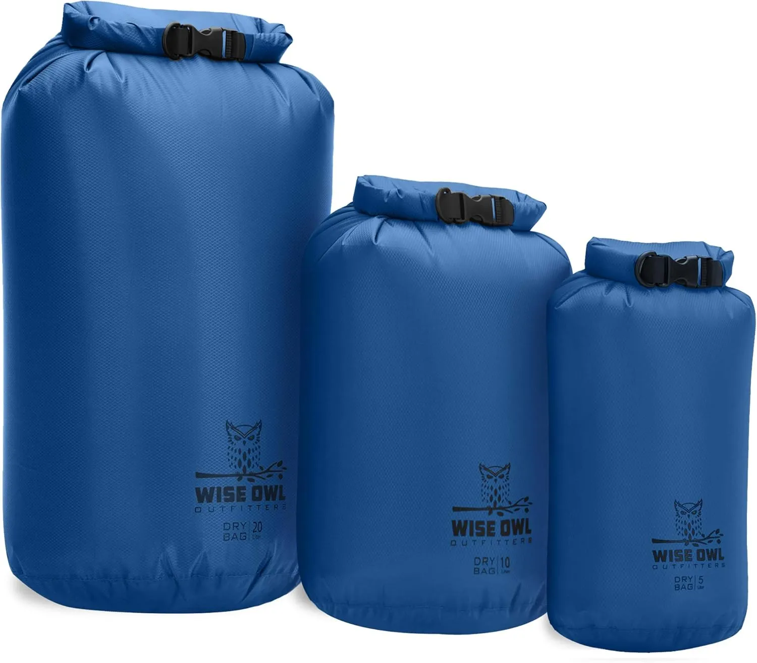 Wise Owl Outfitters Carrier Bag Case, Waterproof Dry Bag - Fully Submersible 1pk or 3pk Ultra Lightweight Airtight Waterproof Bags - 5L, 10L and 20L Sizes - Diamond Ripstop Roll Top Drybags