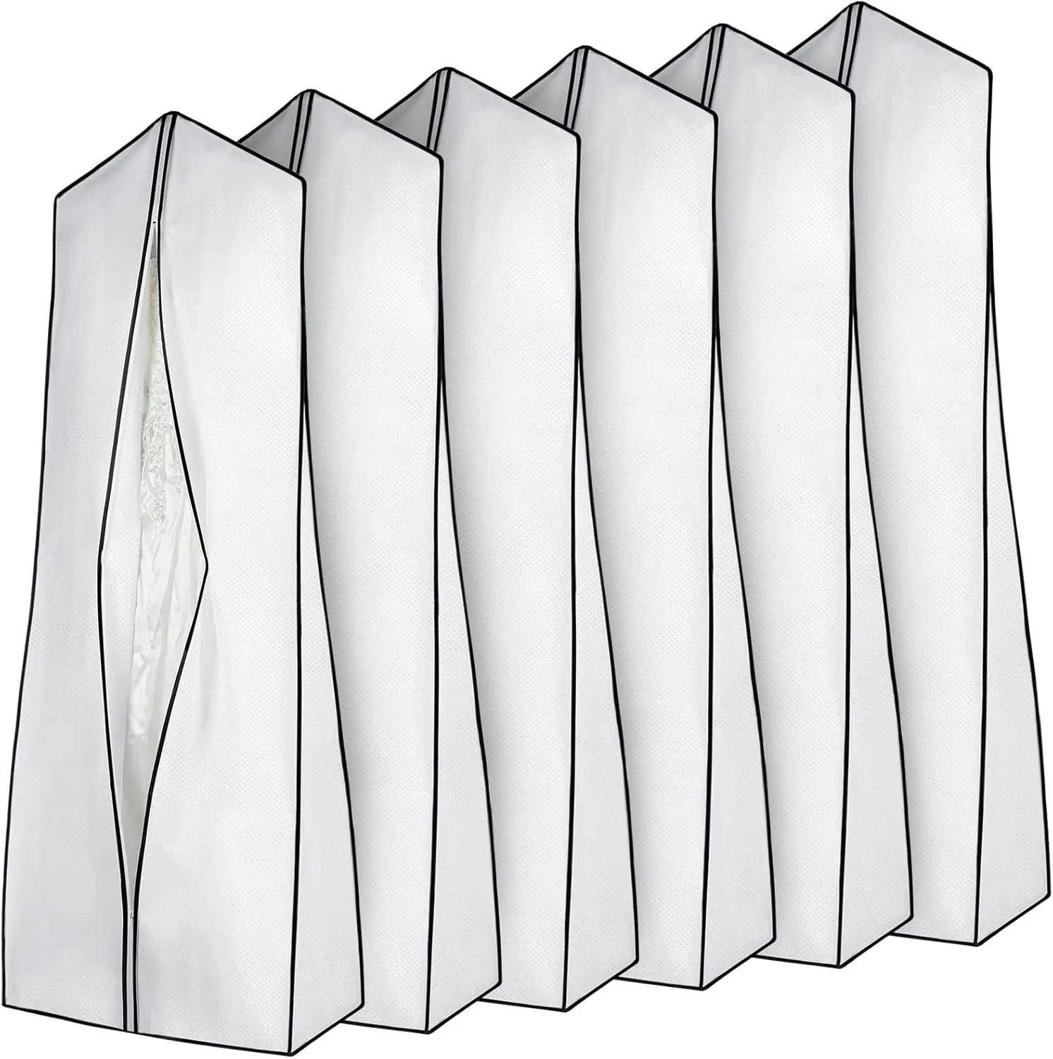 Woanger 6 Pcs 70.9" x 24" x 12" Bridal Wedding Gown Dress Garment Bag for Travel Large Garment Covers Hanging Foldable Non Woven Wedding Dress Bag for Storage Zipped Long Dress Cover (White)