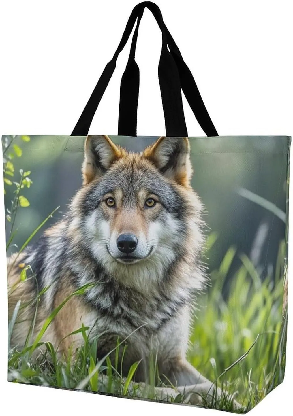 Wolf On The Grass Handbags Lightweight Travel Shoulder Bag Portable Cute Shopping Beach Market Bag for Men Women Hiking Yoga Gym Swimming Travel Holiday Gift