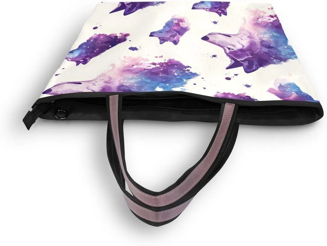 Wolf Purple Nebulae Shoulder Bags Large Handle Ladies Handbag