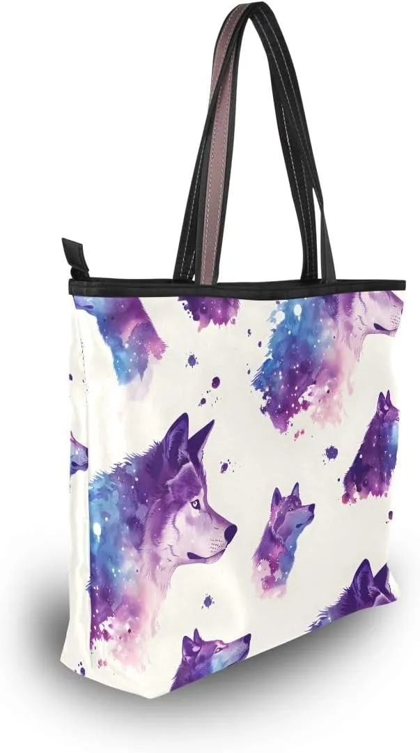 Wolf Purple Nebulae Shoulder Bags Large Handle Ladies Handbag