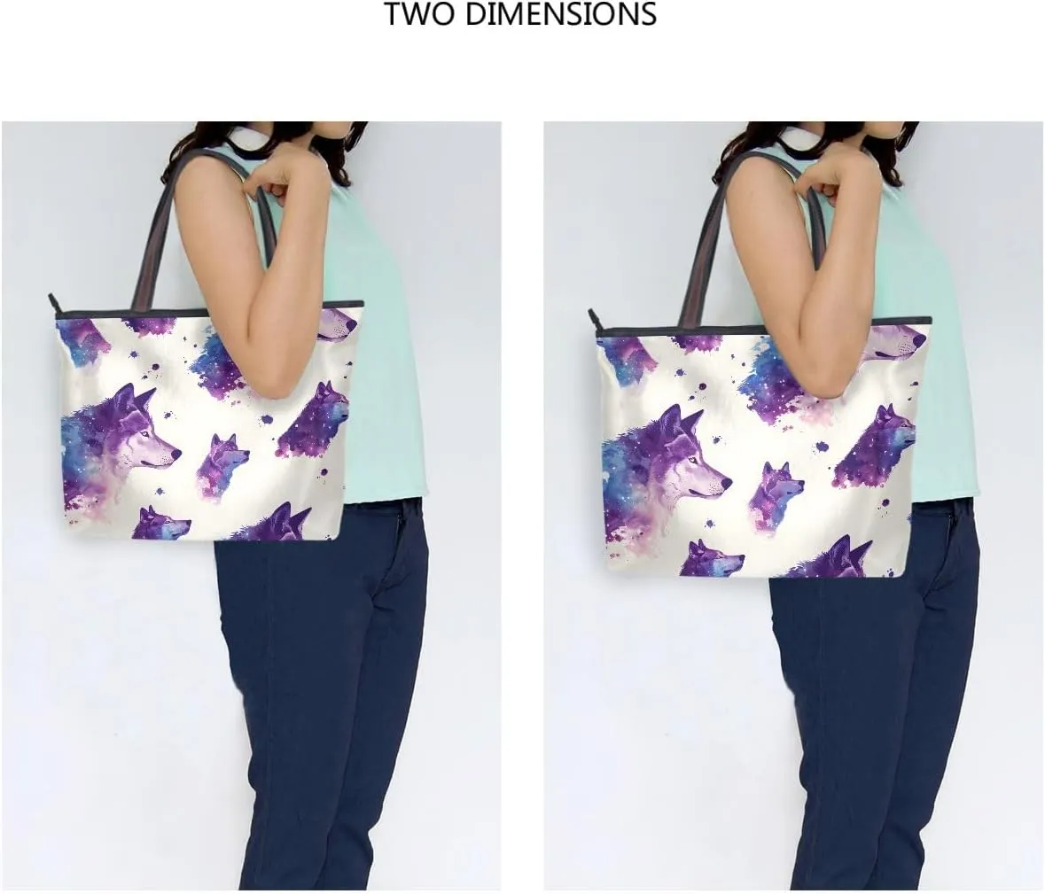 Wolf Purple Nebulae Shoulder Bags Large Handle Ladies Handbag