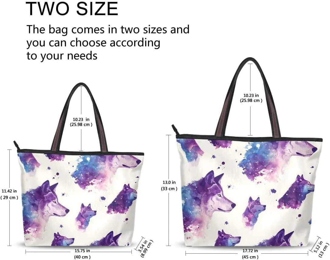 Wolf Purple Nebulae Shoulder Bags Large Handle Ladies Handbag