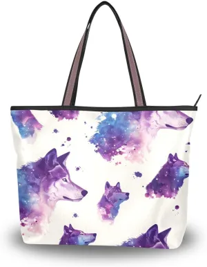 Wolf Purple Nebulae Shoulder Bags Large Handle Ladies Handbag