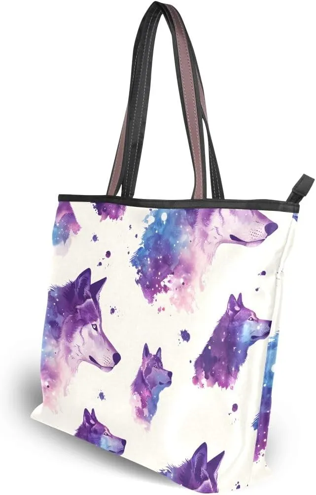 Wolf Purple Nebulae Shoulder Bags Large Handle Ladies Handbag