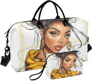 Woman African Cool Travel Duffel Bag, Gym Bags with Multiple Interior Pockets for Men Women Toiletry Purse Included 20.5”x 1.9” x 13.8”
