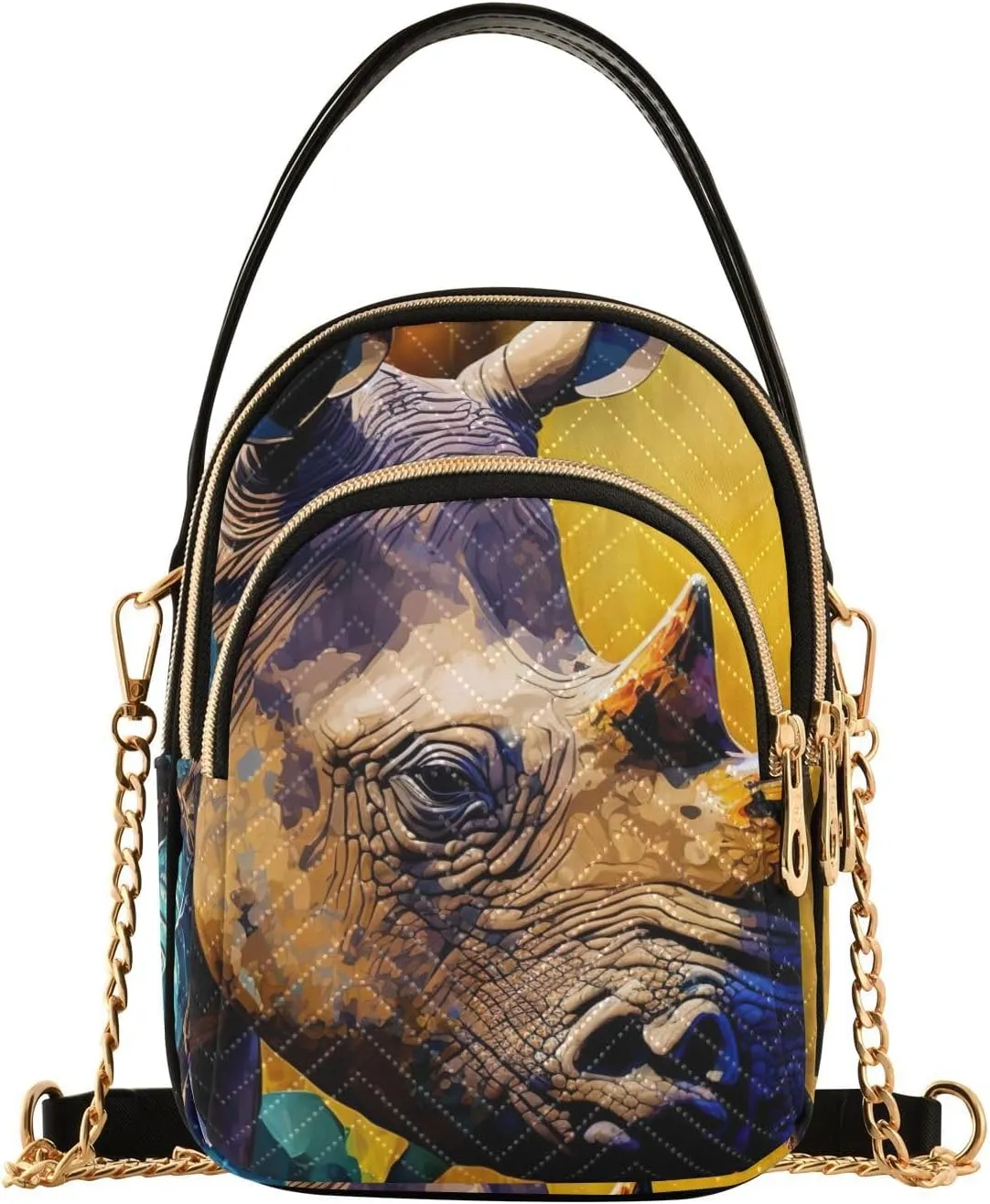 Women Crossbody Sling Bags Rhinoceros Flower Print, Compact Fashion Handbags Purse with Chain Strap Top handle for Evening Party Dating Travel