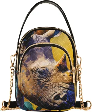 Women Crossbody Sling Bags Rhinoceros Flower Print, Compact Fashion Handbags Purse with Chain Strap Top handle for Evening Party Dating Travel
