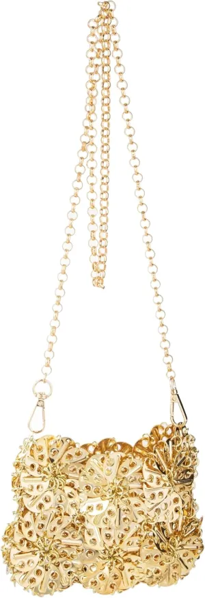 Women Hollow Out Metallic Disc Shoulderbag Metal Sequin Evening Bag for Party