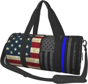 Women Men American Thin Blue Line Flag Round Duffel Weekender Bag Travel Bag