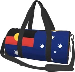 Women Men Australian Flag with Aboriginal Flag Round Duffel Weekender Bag Travel Bag