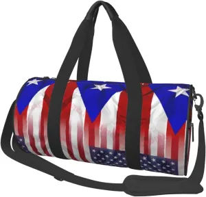 Women Men Puerto Rico American Flag Round Duffel Weekender Bag Travel Bag