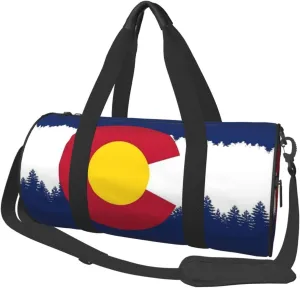 Women Men Rocky Mountain Colorado Flag Round Duffel Weekender Bag Travel Bag