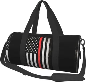 Women Men Thin Red Line Flag Fireman Round Duffel Weekender Bag Travel Bag