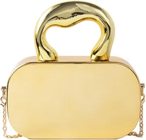 Women Metallic Evening Bag Metal Handles Mini Cross Body Bag Large Capacity Square Bag Everyday Shoulder Bag