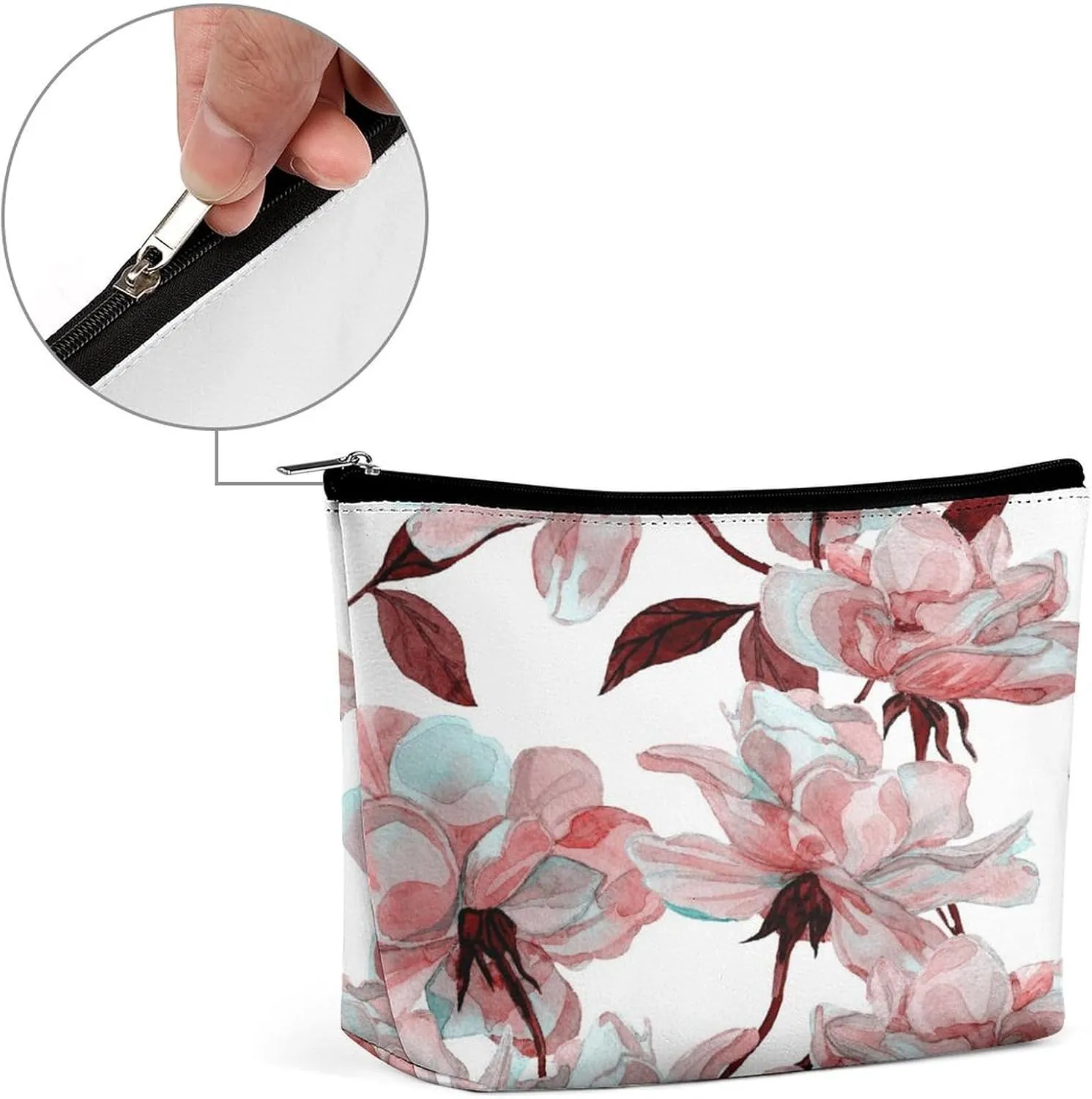 Women PU Leather Cosmetic Bag, Makeup Case Purse Holder Zipper Pouch Handbag Organizer Toiletry Storage 6.8x5.9x2.3 in