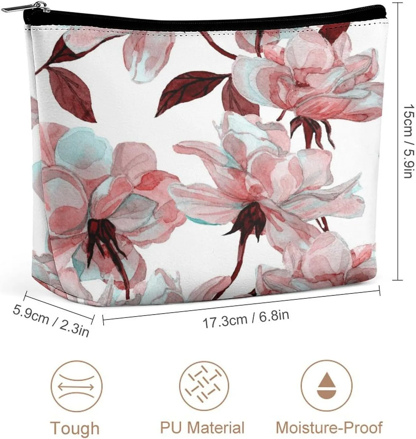 Women PU Leather Cosmetic Bag, Makeup Case Purse Holder Zipper Pouch Handbag Organizer Toiletry Storage 6.8x5.9x2.3 in