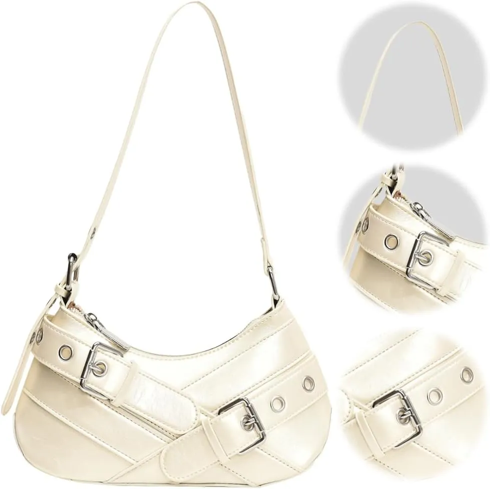Women PU Leather Punk Shoulder Bag Y2K Crossbody Bag Vintage Clutch Purse Adjustable Strap Armpit Bag for Vacation T