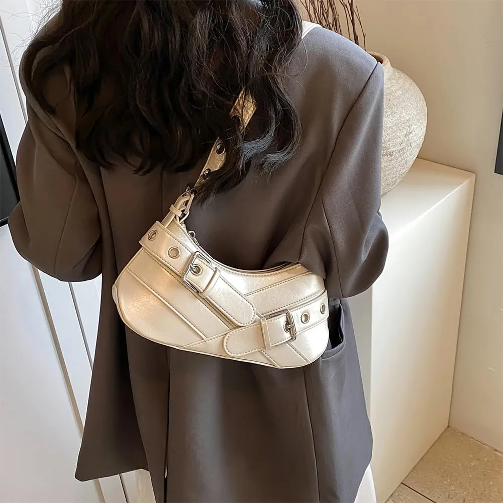 Women PU Leather Punk Shoulder Bag Y2K Crossbody Bag Vintage Clutch Purse Adjustable Strap Armpit Bag for Vacation T