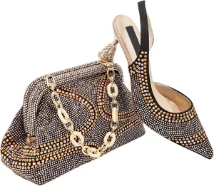 Womens African Themed Wedding Shoes and Matching Clutch Set Pointed Toe Comfortable Heels for Bride and Receptions