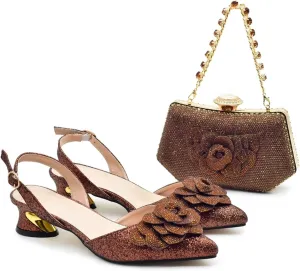 Women’s African Themed Wedding Shoes and Matching Purse Set with Crystal Embellishments Comfortable Heels for Bride