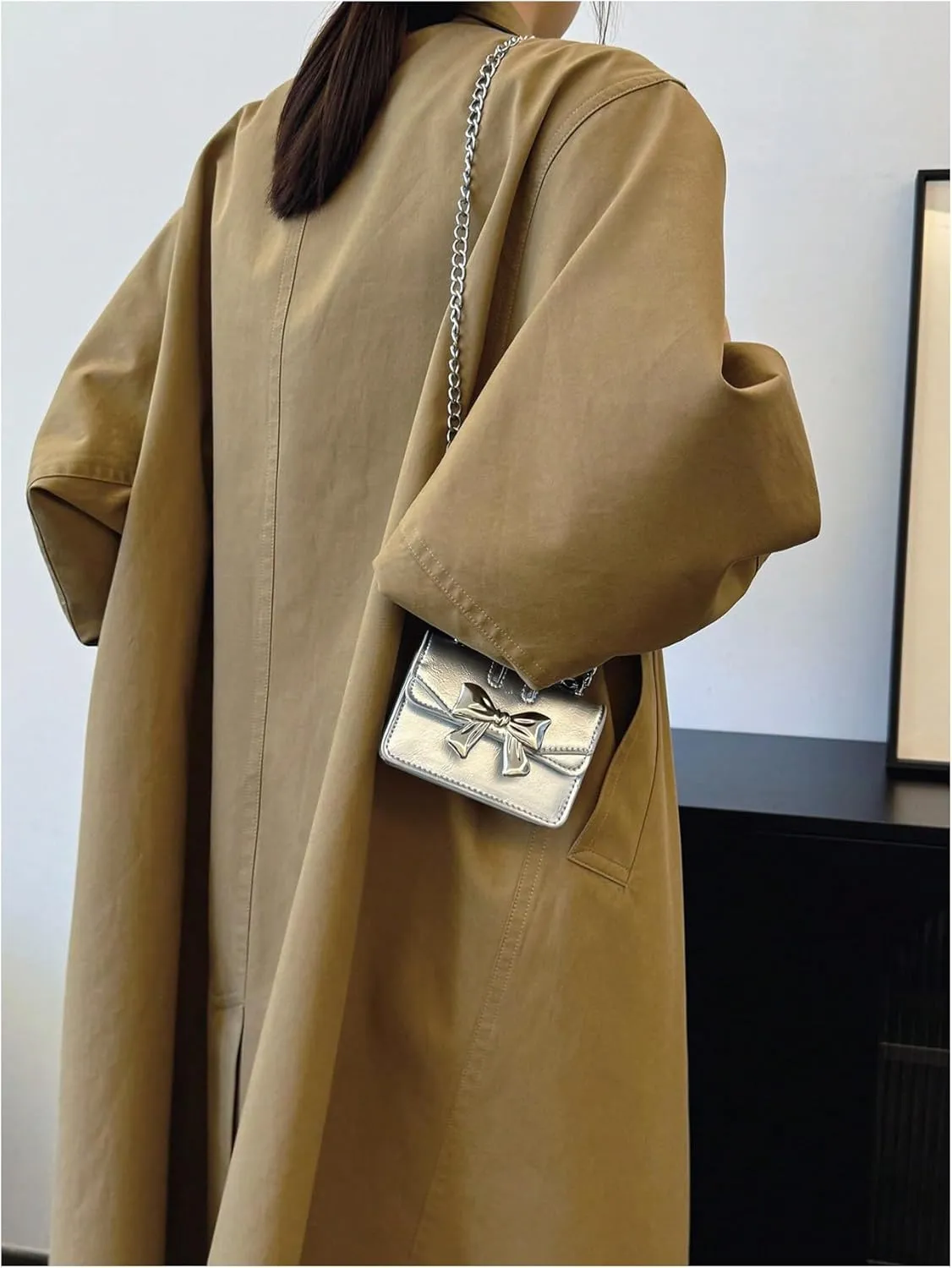 Women's Bow Knot Shoulder Bag Lightweight Handbag Squared Cross Body Bags Cute Purses