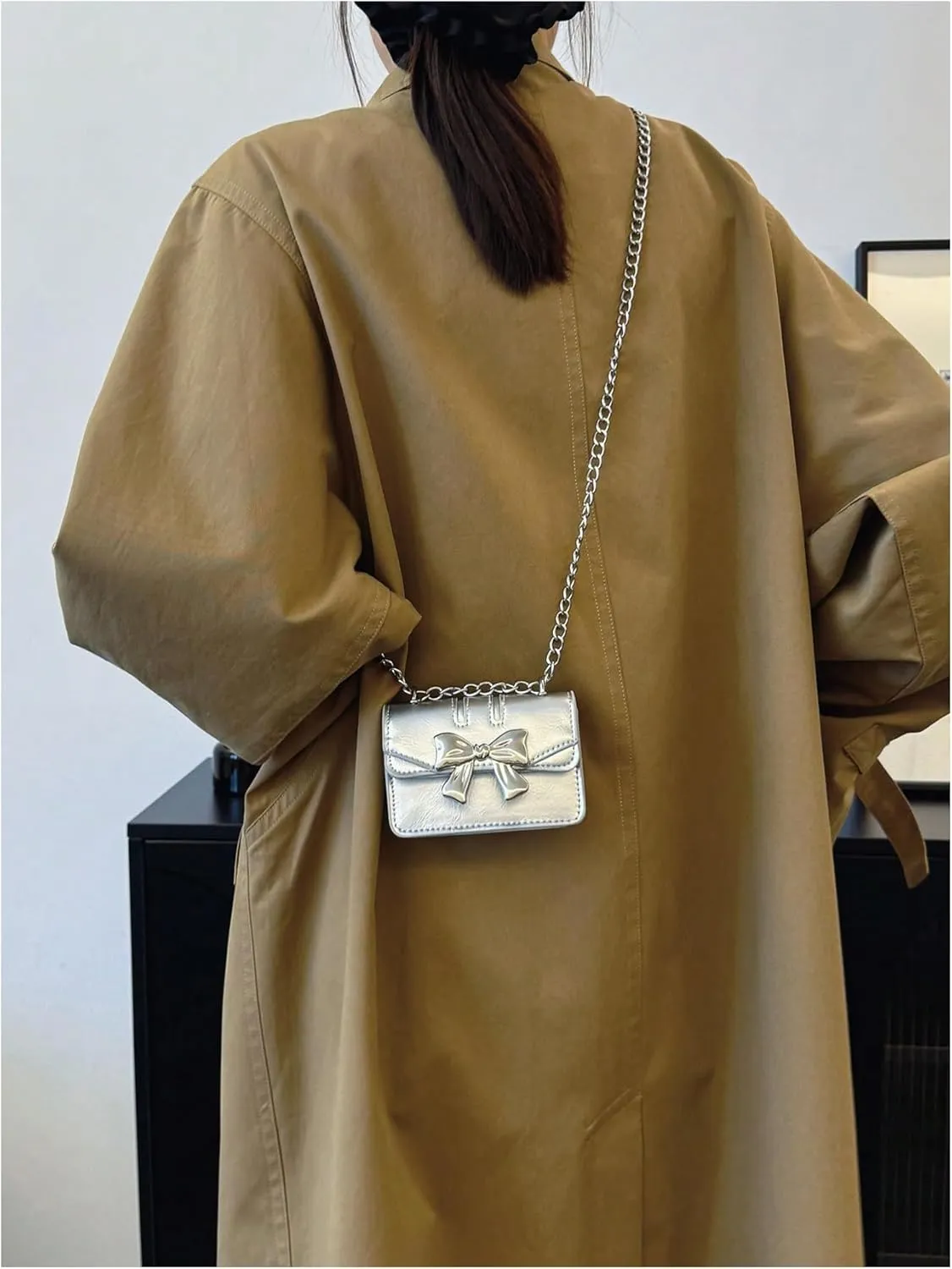 Women's Bow Knot Shoulder Bag Lightweight Handbag Squared Cross Body Bags Cute Purses