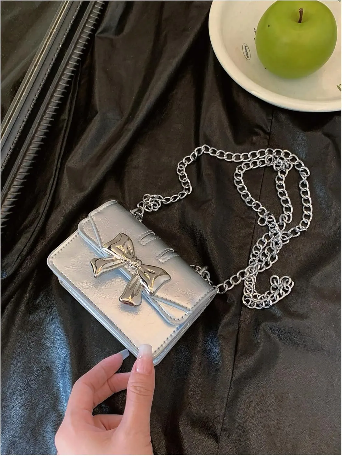Women's Bow Knot Shoulder Bag Lightweight Handbag Squared Cross Body Bags Cute Purses