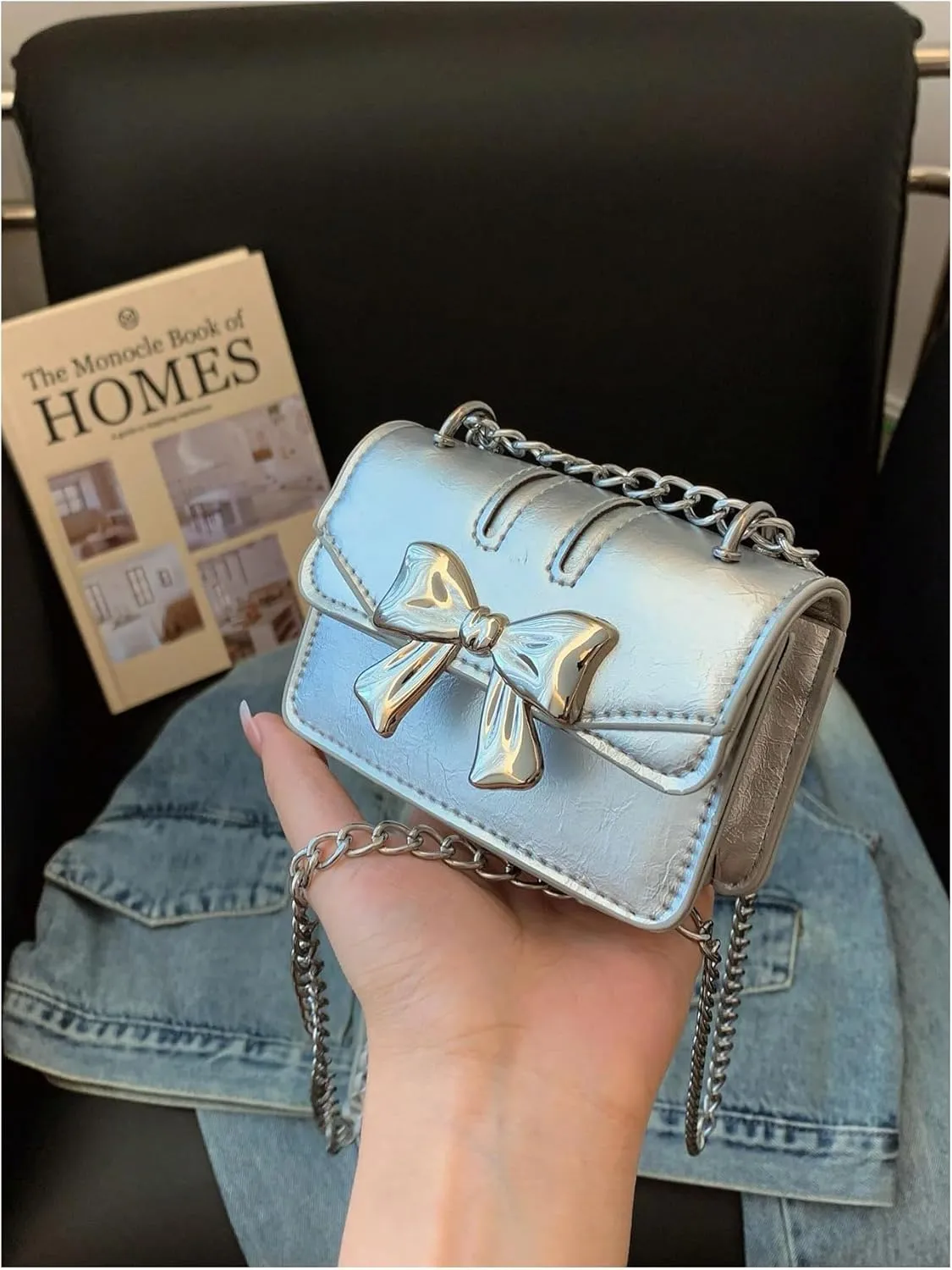 Women's Bow Knot Shoulder Bag Lightweight Handbag Squared Cross Body Bags Cute Purses