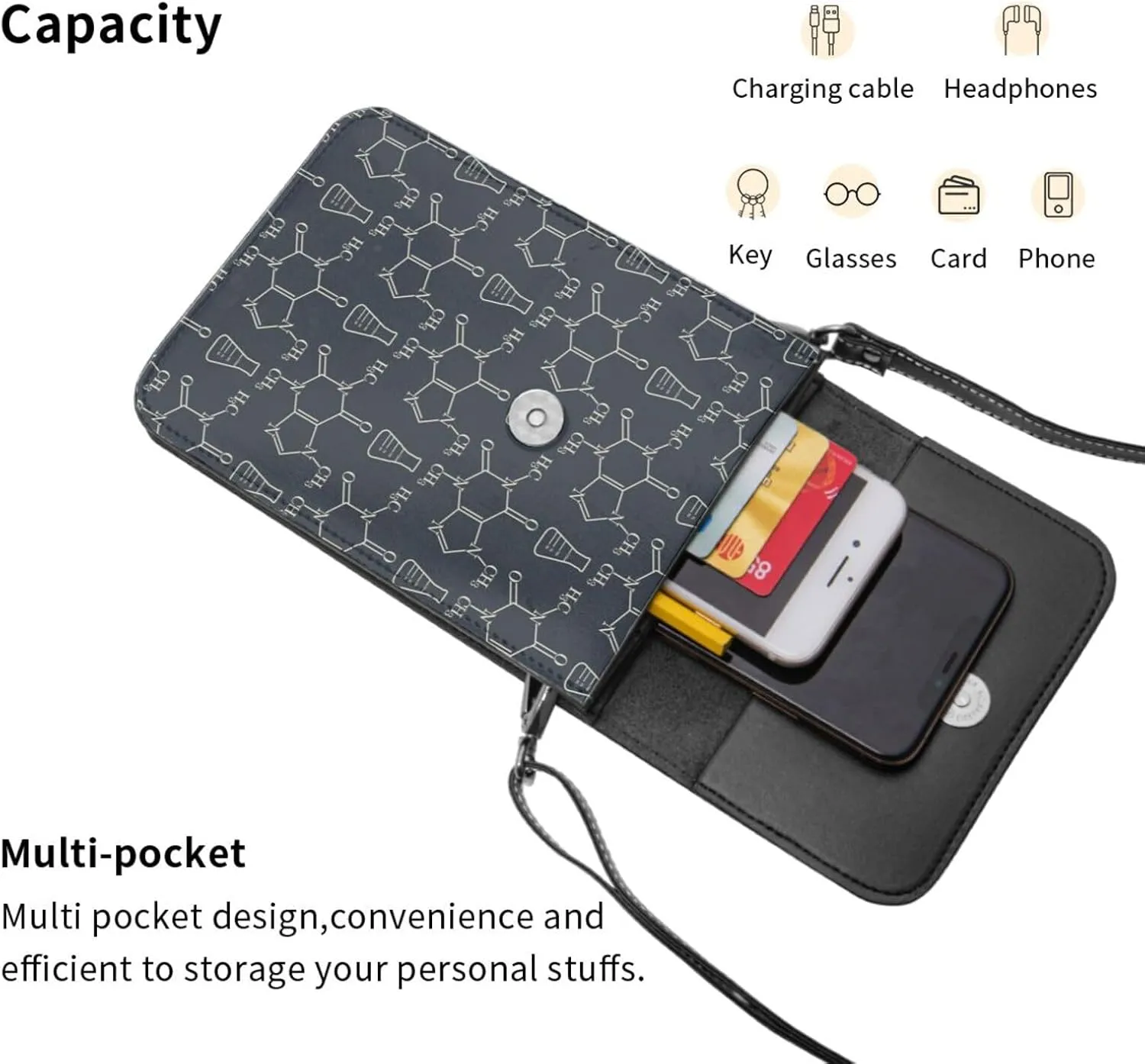 Womens Crossbody Bags Rabbit Pattern Phone Bag Wallet Purses Adjustable Strap