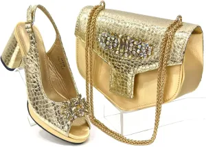 Womens Designer Rhinestone Decorated Party Shoes and Shoulder Bag Set Comfortable High Heels for Special Occasions
