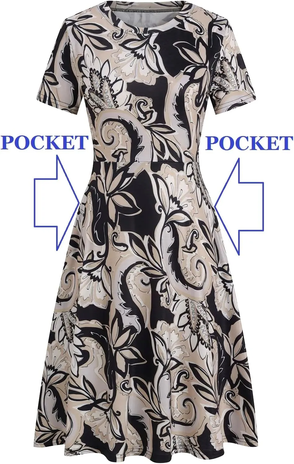 Women's Elegant Vintage 50s Office Casual Floral Print Work Party A-Line Swing Dress with Pockets 162