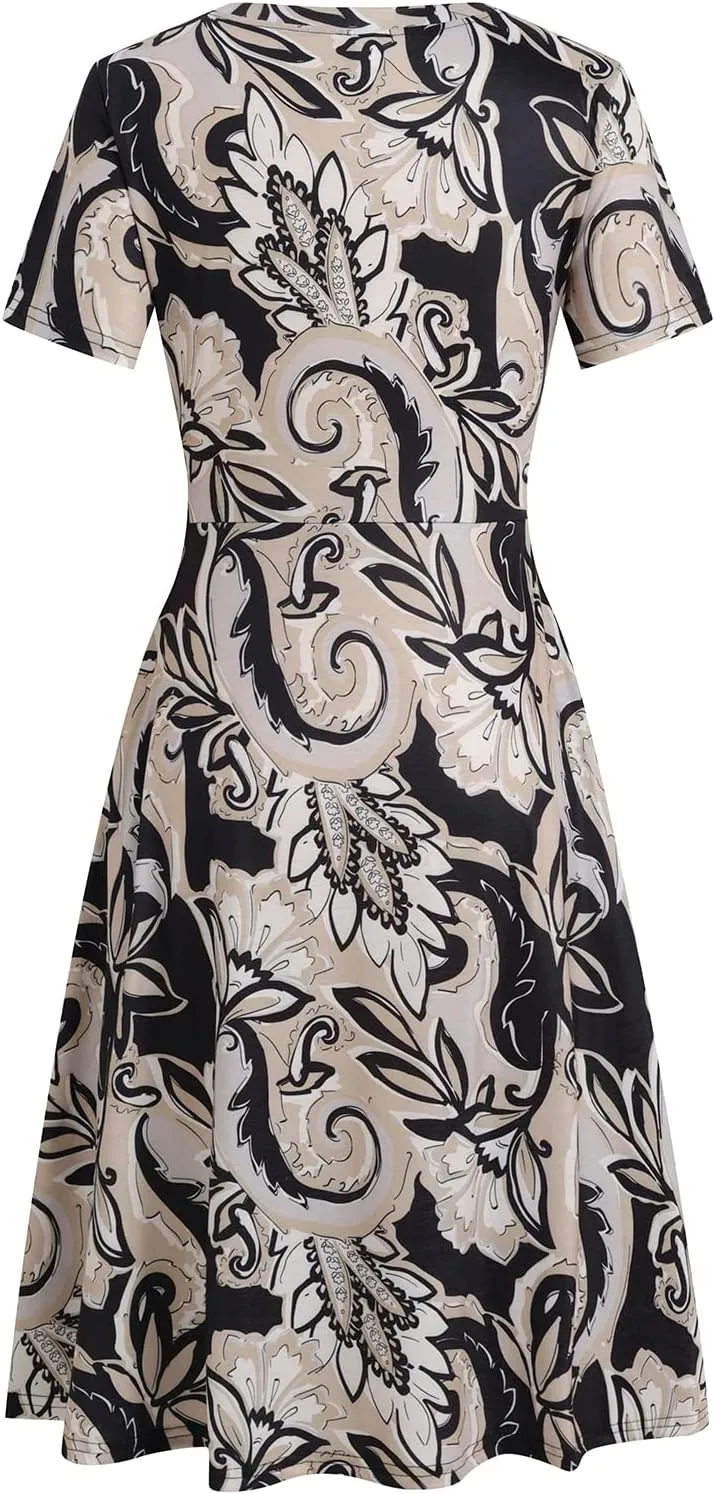 Women's Elegant Vintage 50s Office Casual Floral Print Work Party A-Line Swing Dress with Pockets 162