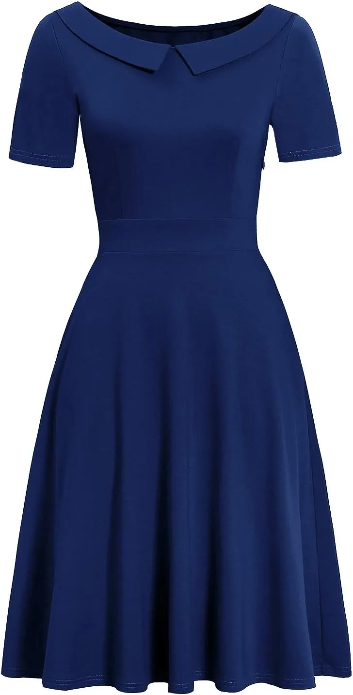 Women's Elegant Vintage Cotton Casual Floral Print Work Party Peter Pan Collar A-Line Dress with Pockets 978
